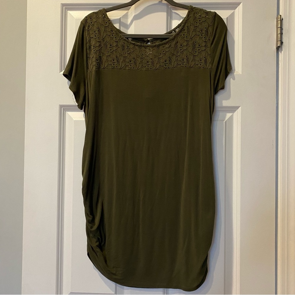 Motherhood Maternity Dark Olive Green Lace Short Sleeve Top
